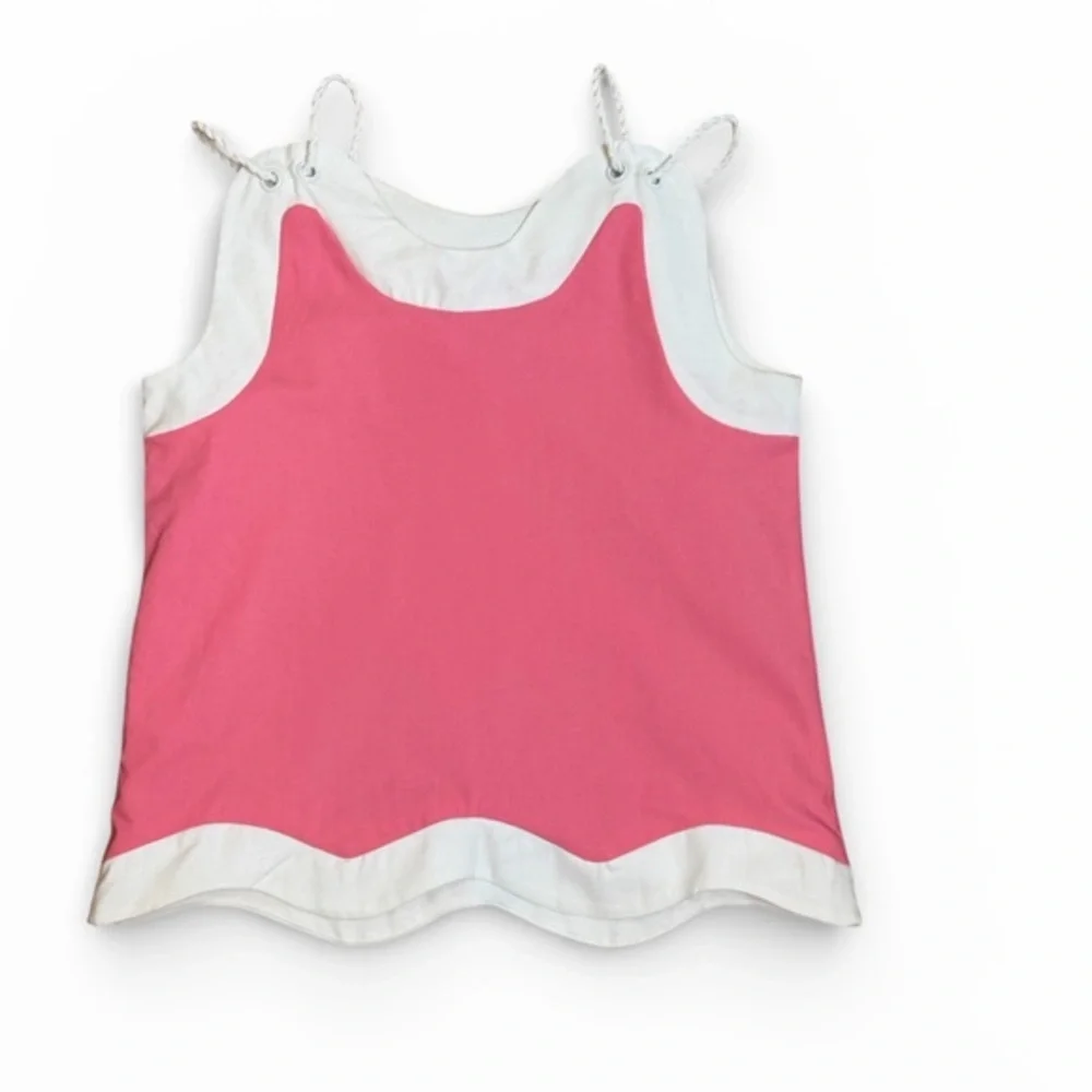 AUREUM pink white Linen Blend Sleeveless Top Scalloped Hem Rope Straps Medium